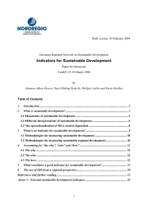 Sustainability indicators and monitoring