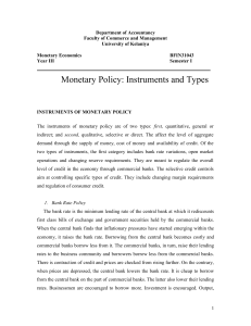 Monetary Policy : Instruments and Types