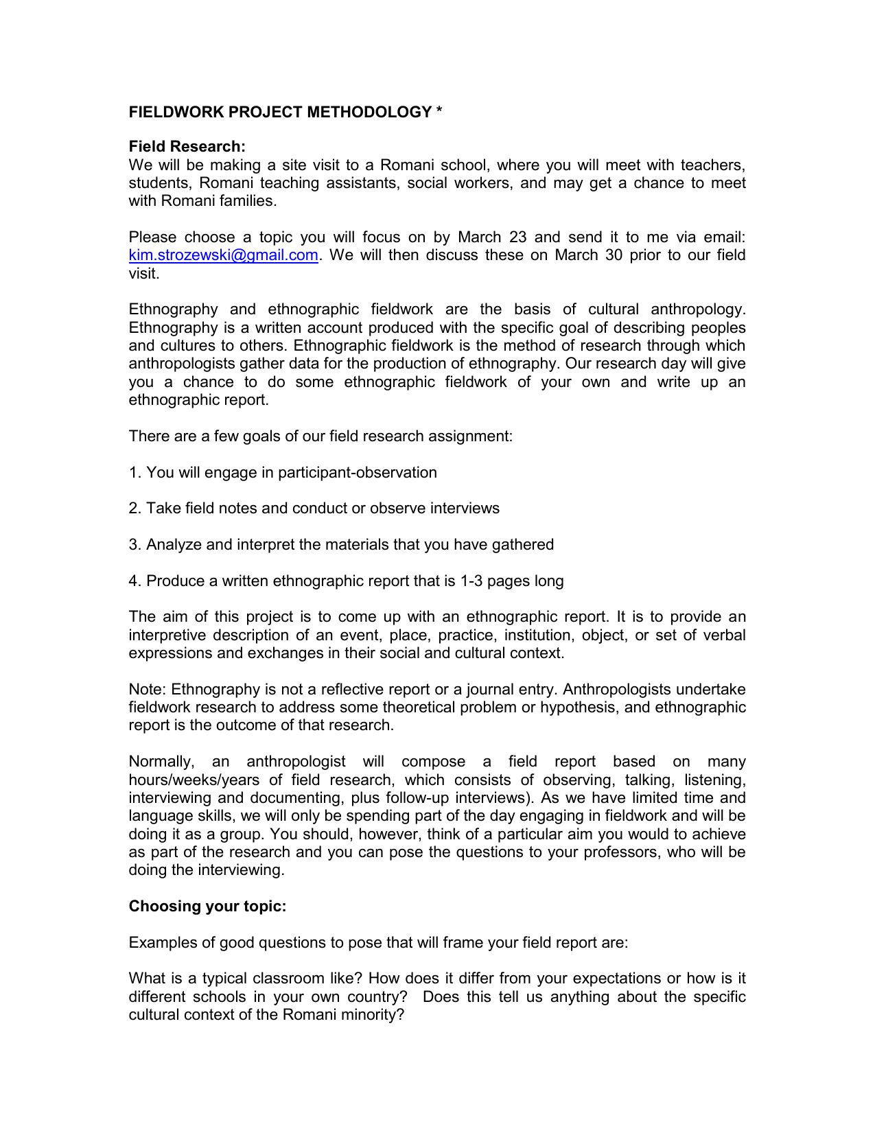 Project methodology report