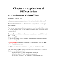 Chapter 4 – Applications of Differentiation