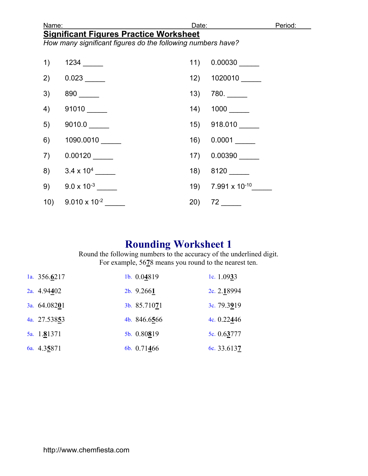 Significant Figures Practice Worksheet Intended For Significant Figures Practice Worksheet