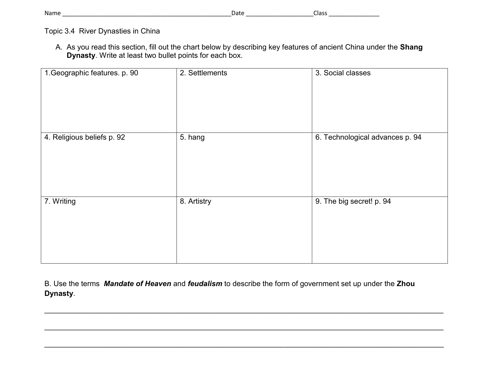 Shang Dynasty Persian Chart