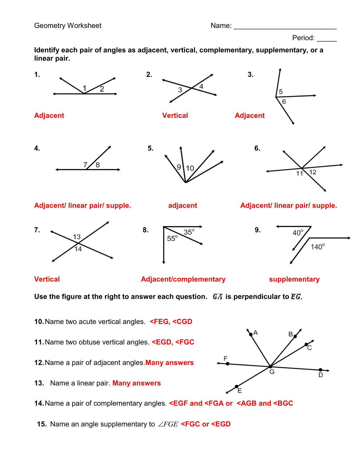 Vertical Angles Worksheet Pdf Worksheets For Home Learning