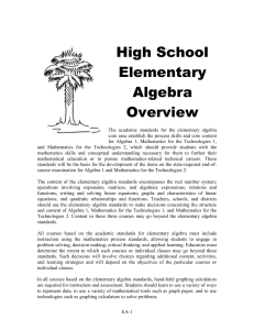 High School Elementary Algebra Overview The academic standards