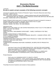 Econ Unit 1 Test Review Answer Key