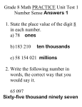 Grade 8 Math PRACTICE Unit Test 1 Number Sense Answers 1