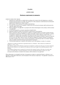Checklist ANNEX XXII Disclosure requirements in summaries
