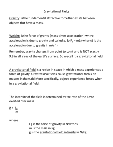 Gravitational Fields Gravity: is the fundamental attractive force that