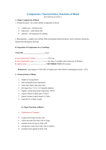 Components, Characteristics, functions of blood investigation 1