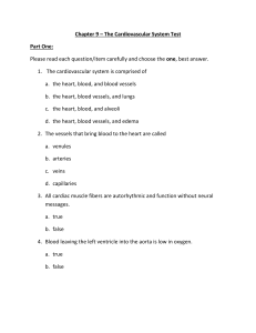 Chapter 9 – The Cardiovascular System Test