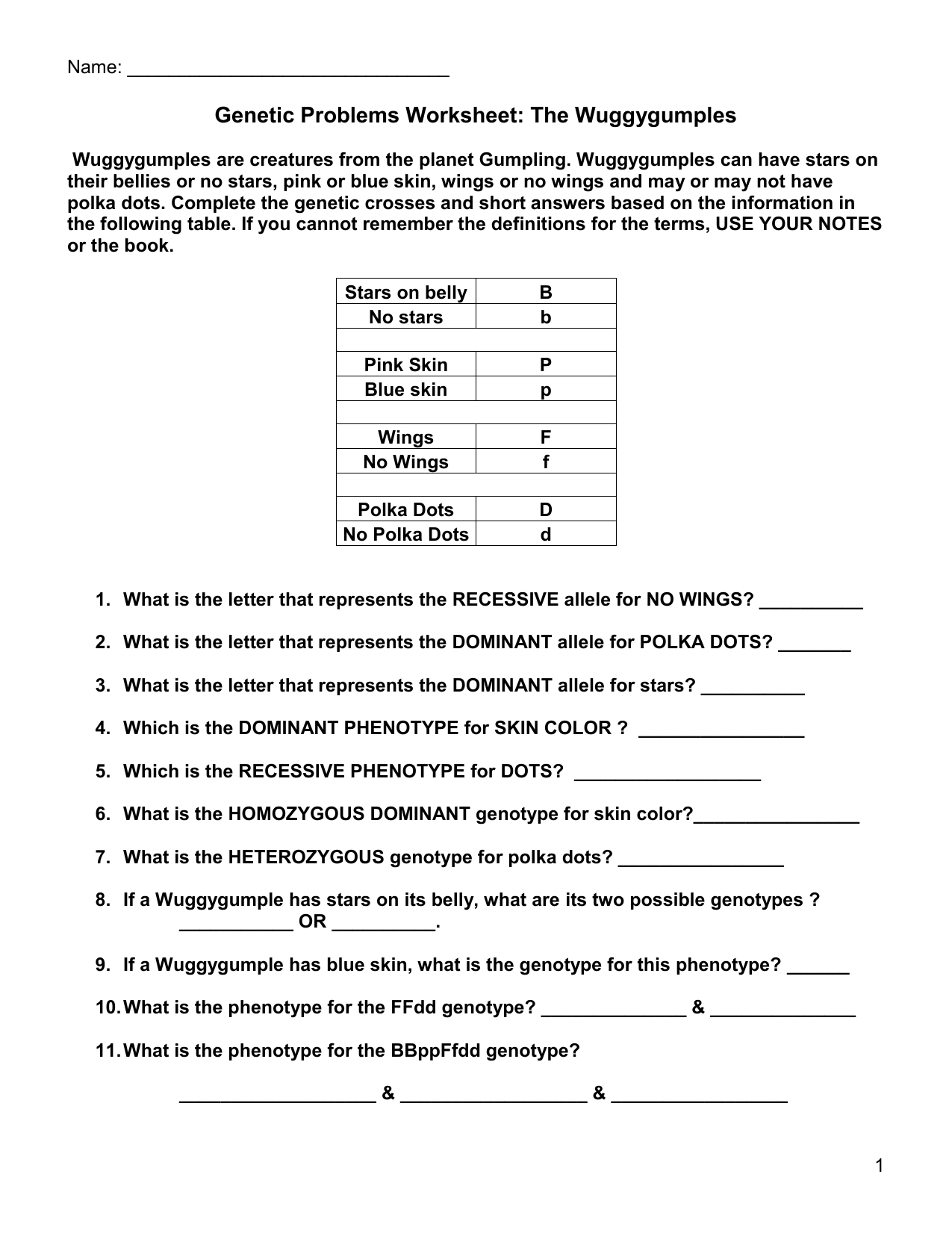 Genetic Problems Worksheet