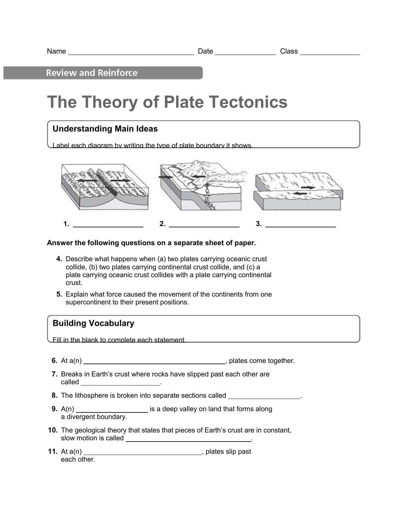 The Theory of Plate Tectonics Homework Inside Plate Tectonic Worksheet Answers