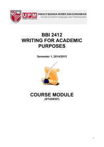 BBI 2412 WRITING FOR ACADEMIC PURPOSES Semester 1, 2014