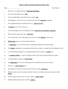 Stellar Evolution and the HR Diagram Study Guide