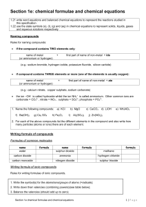 Section 1e chemical formulae and chemical equations