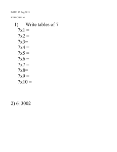DATE: 17 Aug,2013 EXERCISE 16 1) Write tables of 7 7x1 = 7x2