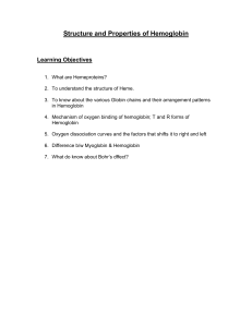 Structure and Properties of Hemoglobin Learning Objectives What