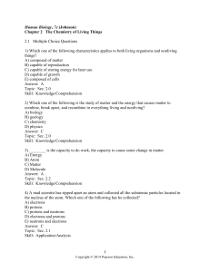 Human Biology, 7e (Johnson) Chapter 2 The Chemistry of Living