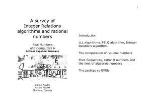 A survey of Integer Relations and rational numbers - LaCIM