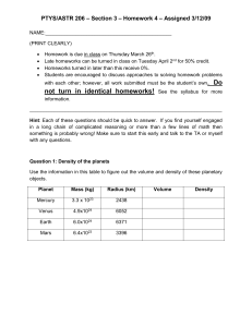 PTYS/ASTR 206 – Section 3 – Homework 4 – Assigned 3/12/09