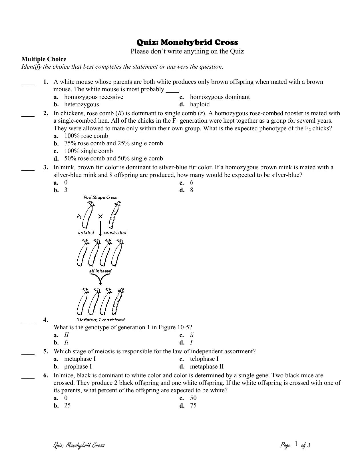 Quiz Monohybrid Cross