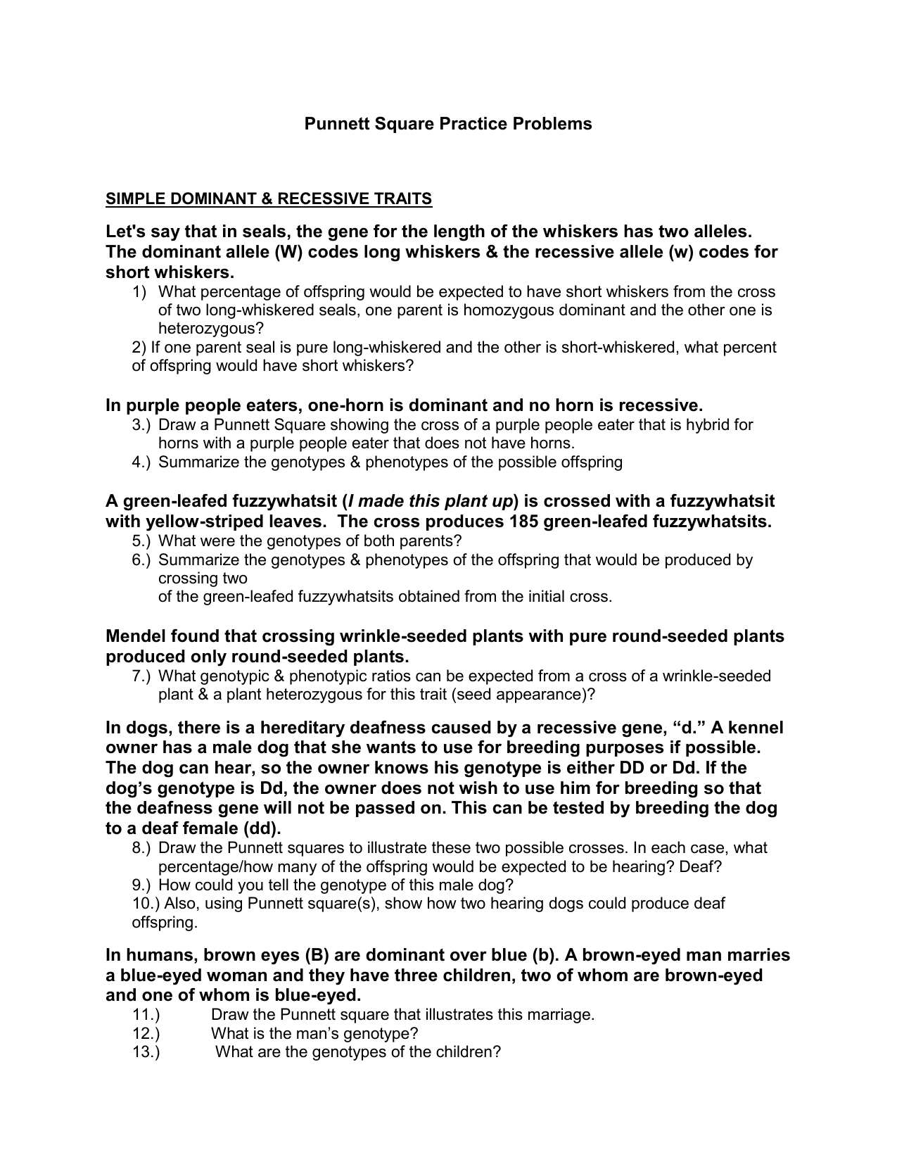 Punnett Square Practice Problems Regarding Punnett Square Practice Problems Worksheet