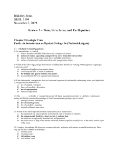 Blakeley Jones GEOL 1104 November 2, 2009 Review 5 – Time