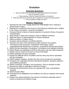 Biology Objectives for Evolution Unit Test