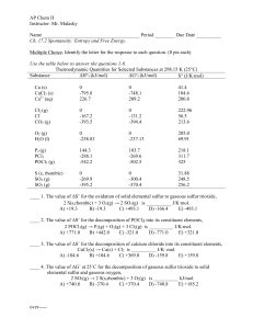 AP Chem II Instructor: Mr. Malasky Name Period ______ Due Date