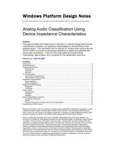 Analog Audio Devices - Microsoft Center