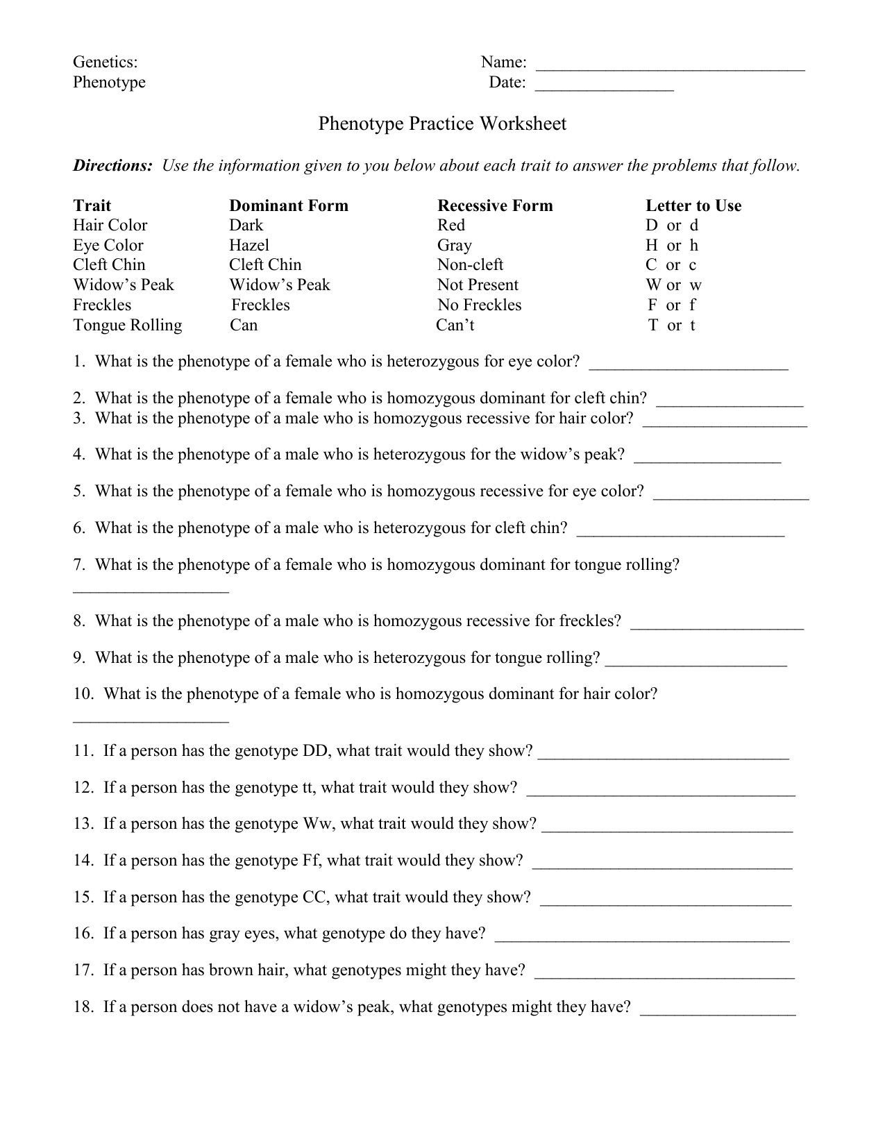Genotypes And Phenotypes Worksheet Answers - Promotiontablecovers Within Genotypes And Phenotypes Worksheet Answers