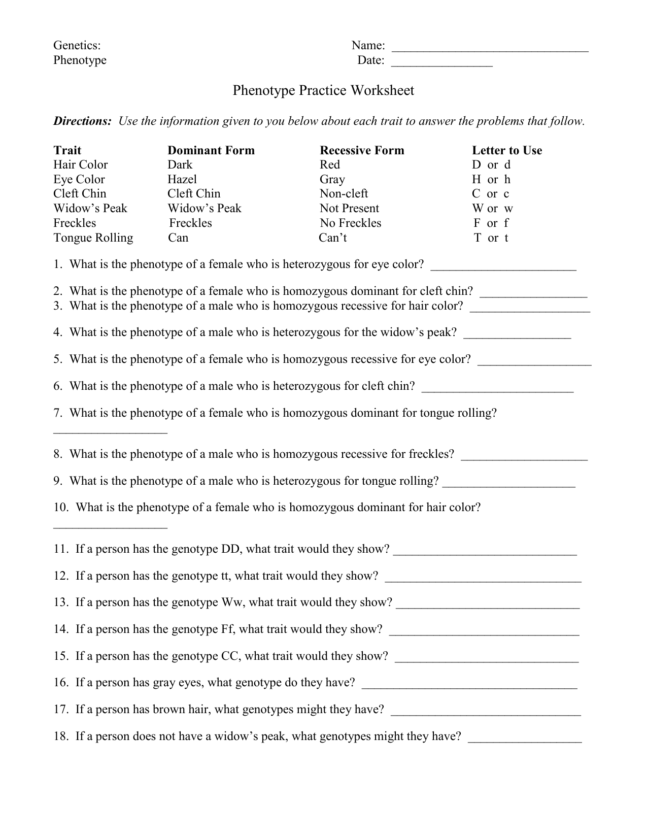 Genotype Practice Worksheet Inside Genotypes And Phenotypes Worksheet