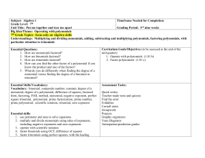 Subject: Algebra 1