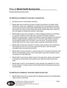 NSWNMA Policy on Mental Health Nursing Care