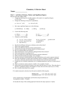 Chemistry 11 Review Sheet