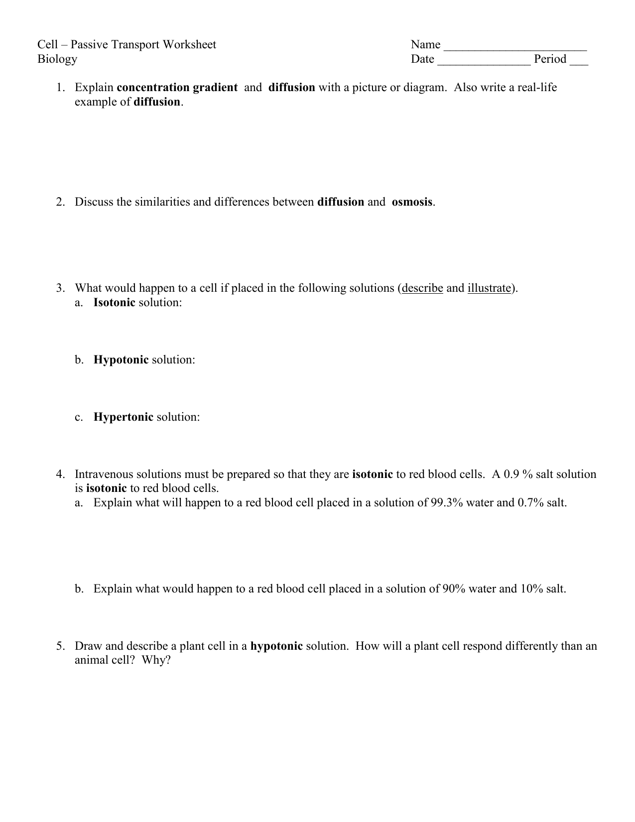 Cell – Passive Transport Worksheet Regarding Transport In Cells Worksheet