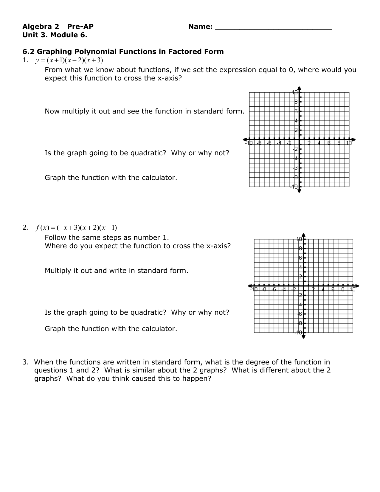 244.24 Graphing Polynomial Functions in Factored Form WS. Within Graphing Polynomial Functions Worksheet Answers