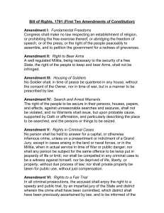 Bill of Rights, 1791 (First Ten Amendments of Constitution)