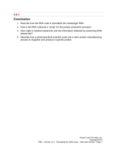 Activity 4.4.1 Translating the DNA code