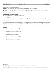 Lecture notes for Section 9.2 (Exponential Functions)