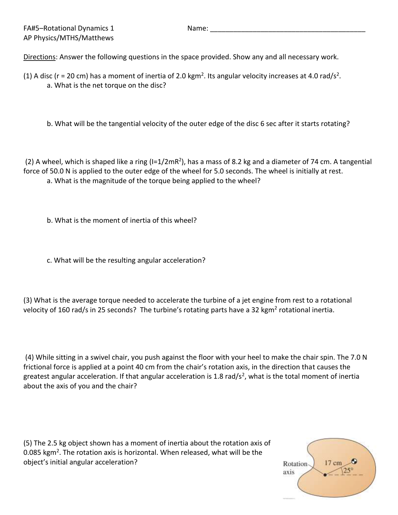 Fa 5 Rotational Dynamics I Fa 5
