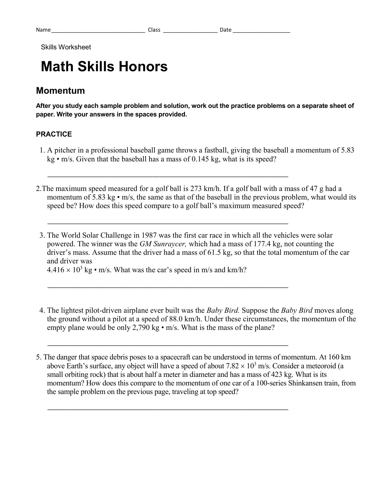 math_skills - momentum Regarding Momentum Worksheet Answer Key