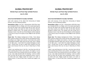 GLOBAL PRAYER-NET Weekly Prayer and Praise Page of Global