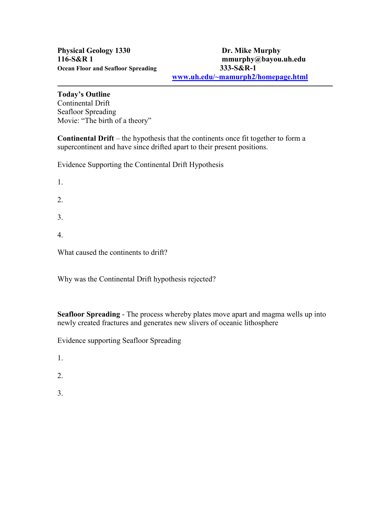 Physical Geology 1330 Dr Mike Murphy