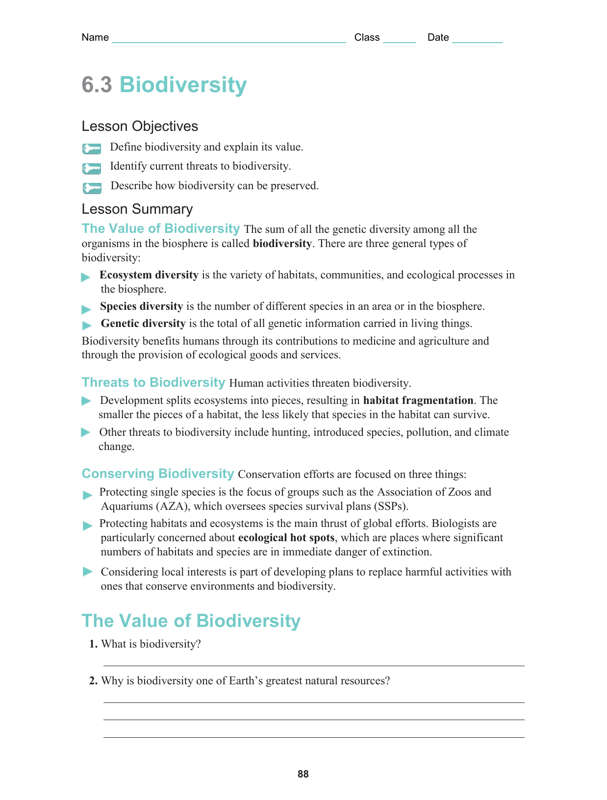 Threats To Biodiversity Worksheet - Nidecmege For 6 3 Biodiversity Worksheet Answers