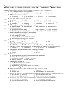 Physical Science 1st Semester Exam Study Guide 2010 Introduction