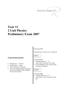 Year 11 2 Unit Physics Preliminary Exam 2007 General Instructions