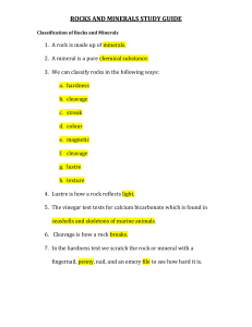 ROCKS AND MINERALS STUDY GUIDE Classification of Rocks