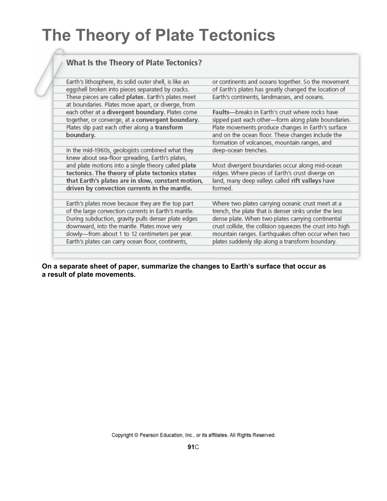 The Theory Of Plate Tectonics On A Separate Sheet Of Paper