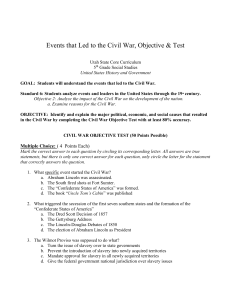 Pre Civil War Objective Test, 5th Grade